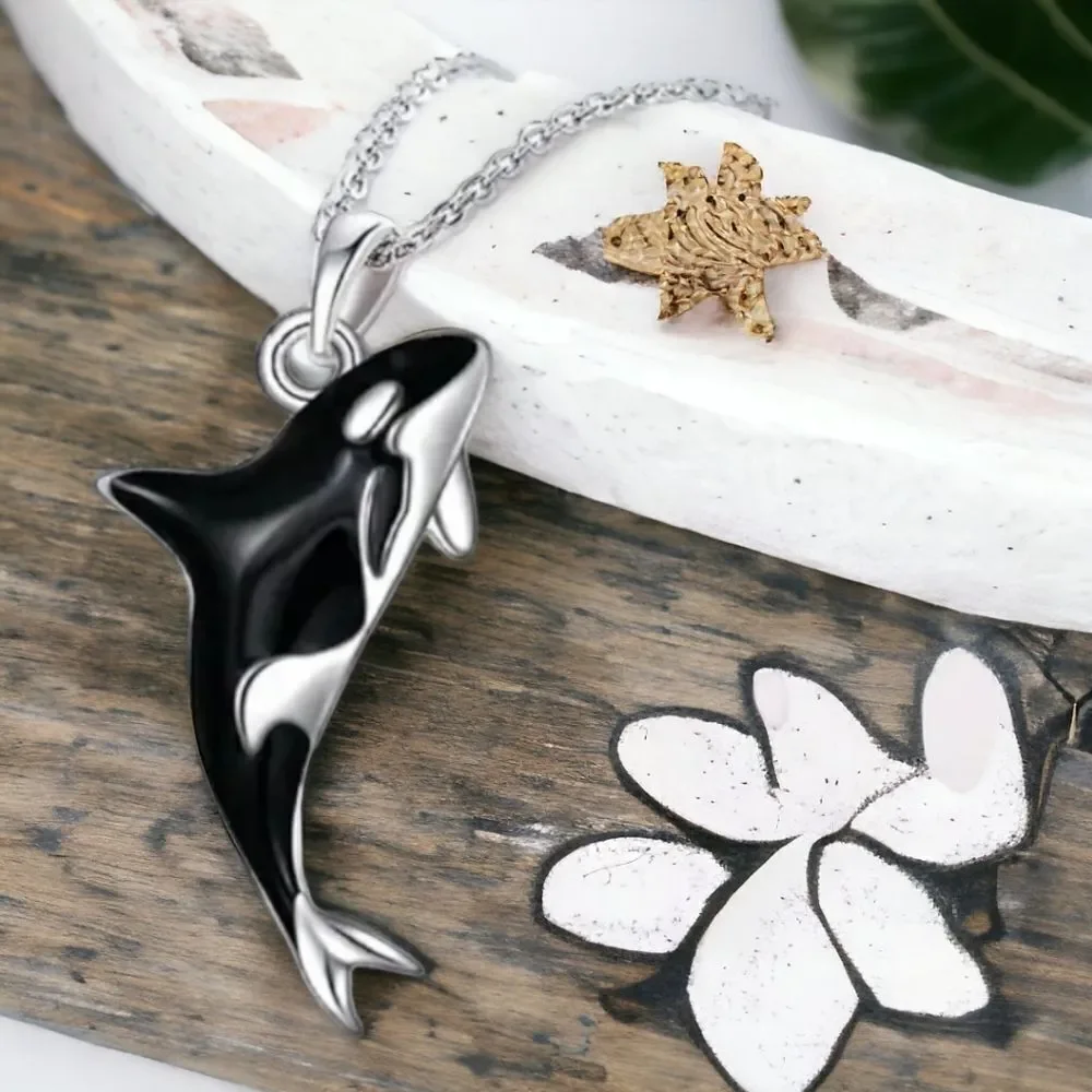 Orca Whale Jewelry Set Necklace Earrings Shamu Sea World Ocean Sea Life Jewelry